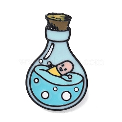 Funny Enamel Pins, Alloy Brooches for Backpack Clothes, Chemical Bottle with Pill, Light Sky Blue, 28x18mm(JEWB-D279-08B-02)