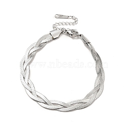 304 Stainless Steel Interlocking Herringbone Chain Bracelet for Men Women, Stainless Steel Color, 7-3/8 inch(18.6cm)(BJEW-H554-01P)
