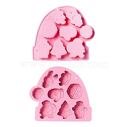 DIY Christmas Theme Food Grade Silicone Molds, Fondant Molds, Resin Casting Molds, for Chocolate, Candy, UV Resin & Epoxy Resin Craft Making, Santa Claus, Snowflake, Flower, Reindeer, Tree, Glove, Snowman, Bells, Pearl Pink, 211x185x23mm(DIY-CJC0009-04)