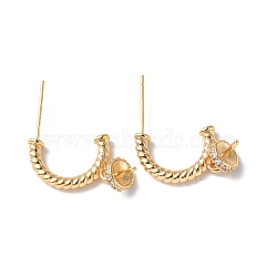 Brass Clear Cubic Zirconia Stud Earring Findings, with Cup Peg Bails and 925 Sterling Silver Pins, Half Twisted Ring Shape, Real 18K Gold Plated, 23x2.5mm, Pin: 0.8mm(KK-B063-18G)