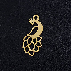 201 Stainless Steel Pendants, Peacock, Golden, 18.5x8.5x1mm, Hole: 1.5mm(STAS-S105-JN364-2)