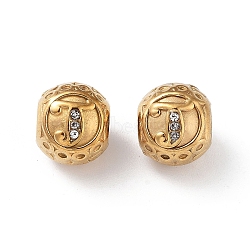 304 Stainless Steel Rhinestone European Beads, Round Large Hole Beads, Real 18K Gold Plated, Round with Letter, Letter J, 11x10mm, Hole: 4mm(STAS-A092-10J-G)