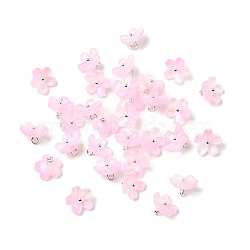 Glass Charms, Flower, with Platinum Tone Brass Loop & Glitter Powder, Gradient Color, Pearl Pink, 11x11x7mm, Hole: 1.8mm(GLAA-G127-05H)