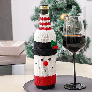 Christmas Acrylic Fiber Wine Bottle Sleeve, for Wine Gift Packaging Decorate, Snowman, 285~290x97x15~23mm