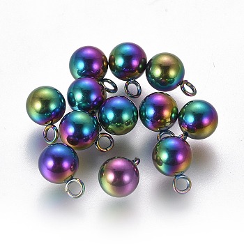 Ion Plating(IP) 304 Stainless Steel Sphere Charms, Round Ball, Rainbow Color, 8.5x6mm, Hole: 1.6mm