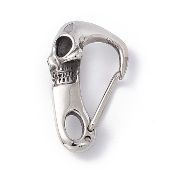 304 Stainless Steel Push Gate Snap Keychain Clasps, Skull, Stainless Steel Color, 45x26x13.5mm, Hole: 5x9mm