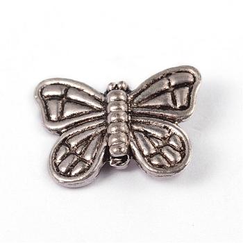 Tibetan Style Alloy Beads, Butterfly, Cadmium Free & Lead Free, Antique Silver, 15x10.5x3.5mm, Hole: 1mm