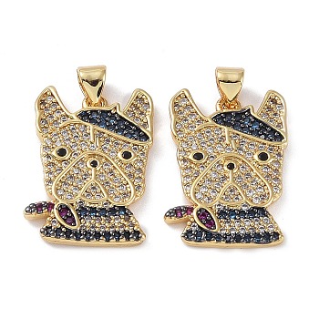 Rack Plating Brass Micro Pave Cubic Zirconia Pendants, Long-Lasting Plated, Lead Free & Cadmium Free, Dog, Real 18K Gold Plated, 22.5x16.5x2mm, Hole: 3.5x3mm
