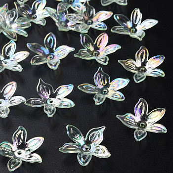 Transparent Acrylic Beads, AB Color, Flower, Pale Green, 25.5x28x6mm, Hole: 1.8mm, about 980pcs/500g