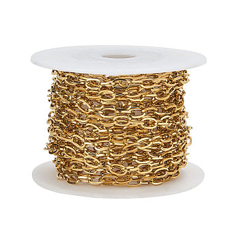 Vacuum Plating 304 Stainless Steel Cable Chains, Unwelded, with Spool, Flat Oval, Golden, 7x4x0.8mm, 5m/roll