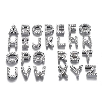 Alloy Slide Charms, with Crystal Rhinestone, Cadmium Free & Lead Free, Platinum, Random Mixed Letters, 20~23x11.5~21x6~7.5mm, Hole: 2.5~3x17~18.5mm