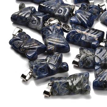 Natural Sodalite Pendants, with 201 Stainless Steel Finding, Owl, 24~25x14.5~16x7mm, Hole: 4x7.5mm