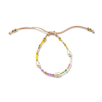 Adjustable Miyuki Glass Seed & Natural Pearl Braided Beaded Bracelets, Nylon Cord Adjustable Bracelet, Colorful,  Inner Diameter: 1-7/8~3-1/8 inch(4.7~8cm)