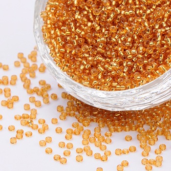 8/0 Grade A Round Glass Seed Beads, Silver Lined, Goldenrod, 8/0, 3x2mm, Hole: 1mm, about 10000pcs/pound