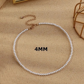 Plastic Imitation Pearl Round Beaded Necklaces for Women, Golden, White, 4mm, 13.78 inch(35cm)