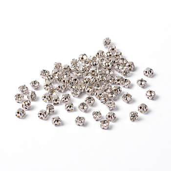 Sew on Rhinestone, Grade A Glass Rhinestone, with Brass Prong Settings, Garments Accessories, Silver Color Plated Metal Color, Crystal, 3~3.2x3~3.2mm, Hole: 1mm, about 1440pcs/bag