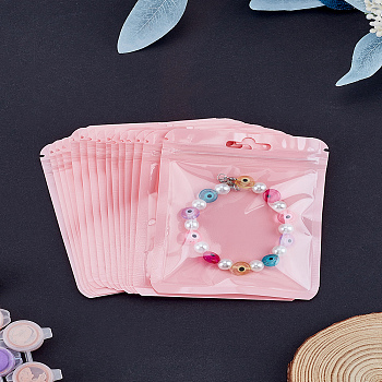 50Pcs Plastic Packaging Yin-yang Resealable Bags, Top Self Seal Pouches, Rectangle, Pink, 11.7x9x0.02cm