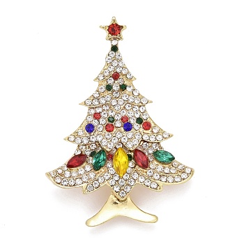 Colorful Christmas Tree Rhinestone Brooch, Alloy Badge for Backpack Clothes, Golden, 56x40x10.5mm