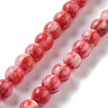 Handmade Lampwork Beads, Round, Red, 7x6.5mm, Hole: 1.5mm, about 103pcs/strand, 25.71''(65.3cm)