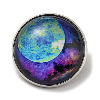 Round Glass Brooches, Platinum Plated Iron Jewerly Pins, for Backpack, Moon, 21.5x21.5x12mm