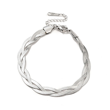 304 Stainless Steel Interlocking Herringbone Chain Bracelet for Men Women, Stainless Steel Color, 7-3/8 inch(18.6cm)