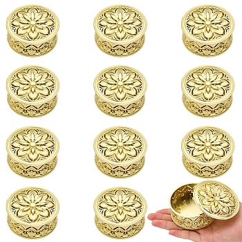 Plastic Gift Boxes, for Presents Candies Cookies Storage, Flat Round with Hollow Flower, Gold, 7.3x3.2cm, Inner Diameter: 6.4x2.5cm