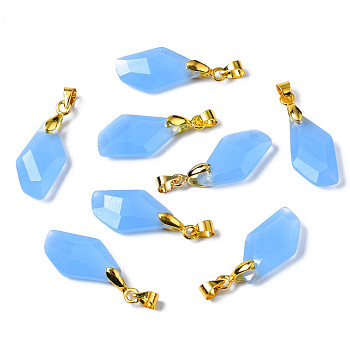 Natural Agate Pendants, with Light Gold Brass Findings, Faceted, Electroplate, Polygon, 19.5x11.5x5.5mm, Hole: 3.5x4mm