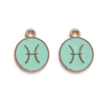 Alloy Enamel Pendants, Flat Round with Constellation/Zodiac Sign, Pisces, 22x18x2mm, Hole: 1.5mm