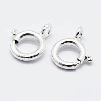 925 Sterling Silver Spring Ring Clasps, Ring, with 925 Stamp, Silver, 10x8x1.5mm, Hole: 1.5mm