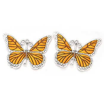 Tibetan Style Alloy Enamel Butterfly Pendants, Antique Silver, Goldenrod, 64x86x3mm, Hole: 3.5mm and 2.5mm