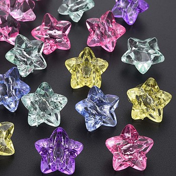 Transparent Acrylic Beads, Faceted, Star, Mixed Color, 23x24x16mm, Hole: 3mm