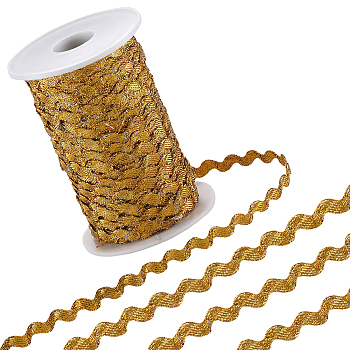 2 trands Polyester Wave Bending Fringe Trim, Sewing Ribbon, for Cloth Dress DIY Making Decorate, with Spool, Gold, 3/16 inch~3/8 inch(5~8.5mm), about 22~25m/strand