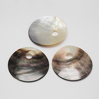 Flat Round Black Lip Shell Big Pendants, Mixed Color, 65x4mm, Hole: 10mm