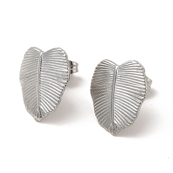 304 Stainless Steel Stud Earrings for Women, Leaf, Stainless Steel Color, 16x14mm, Pin: 0.8mm