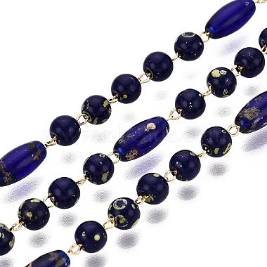 Picasso Style Handmade Brass & Glass Beaded Link Chains(CHC-Q021-07A-G)-1