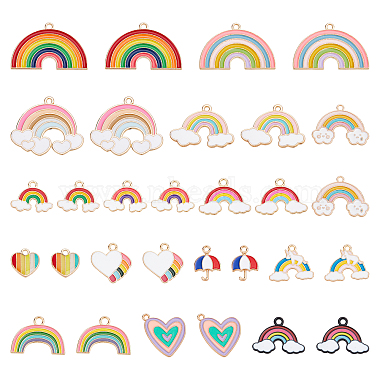 Light Gold Mixed Color Rainbow Alloy+Enamel Pendants