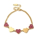 bracelet à maillons coeur en strass rose(BJEW-E091-04G)-1