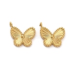 304 Stainless Steel Charms, Butterfly Charm, Ion Plating(IP), Real 14K Gold Plated, 12.5x12.5x2mm, Hole: 1.6mm(STAS-R151-10G)