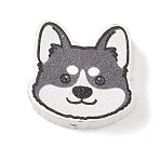 Printed Wood Beads, Dog, Gray, 19x20x7mm, Hole: 2.5mm(WD-CBAA998-B08)