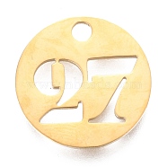 304 Stainless Steel Pendants, Cut-Out, Hollow, Flat Round with Number, Golden, Num.27, 19x1.5mm, Hole: 2.5mm(X-STAS-F233-27-G)