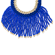 Zinc Alloy Bib Statement Necklaces, with Resin Round Beads Tassel, Blue, Golden, 18.5 inches(47cm)(NJEW-BB32380-G)