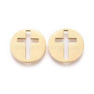 Ion Plating(IP) 304 Stainless Steel Hollow Cabochons, Filling Material for Epoxy Resin Craft Art, Flat Round with Cross, Golden, 10.5x1mm, Hole: 9x6.5mm.(STAS-H100-06G)