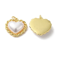 Eco-Friendly Rack Plating Brass Pendants, with Plastic Imitation Pearls and Jump Ring, Long-Lasting Plated, Lead Free & Cadmium Free, Heart, Real 18K Gold Plated, 17.5x19x6mm, Hole: 3.5mm(KK-F854-04G)