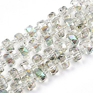 Transparent Glass Beads Strands, Faceted, AB Colors Plated, Rondelle, Honeydew, 7.5x5mm, Hole: 1.2mm, about 80pcs/strand, 22.24 inch(56.5cm)(EGLA-T020-15A)