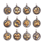 316 Surgical Stainless Steel Pendants, Flat Round with Horoscope/Twelve Constellation/Zodiac Sign, Golden & Stainless Steel Color, 26x18x3mm, Hole: 5mm, 12pcs/set(STAS-PH0019-49)