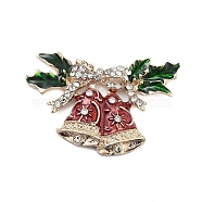 Christmas Alloy Rhinestone Cabochons, with Enamel, Golden, Christmas Bell, 27x41x5.5mm(FIND-U016-03G-02)