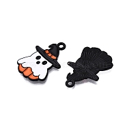 Halloween Theme Spray Painted Alloy Enamel Pendants, Cadmium Free & Nickel Free & Lead Free, Ghost, 26x17x1mm, Hole: 1.6mm(ENAM-T020-09F)