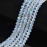 Electroplate Glass Beads Strands, Imitation Jade Beads, Half Plated, Rainbow Plated, Faceted, Rondelle, Clear, 10x8mm, Hole: 1mm, about 63~65pcs/strand, 19.2~20 inch(48~50cm)(EGLA-A034-J10mm-L07)