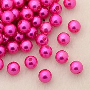 Imitation Pearl Acrylic Beads, Dyed, Round, Deep Pink, 6x5.5mm, Hole: 1.5~2mm, about 4500pcs/pound(PL609-16)