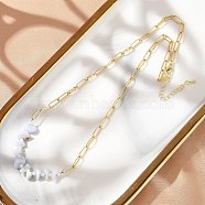 Natural Blue Lace Agate Chip Beaded Necklaces, Brass Paperclip Chain Necklaces for Women, Real 18K Gold Plated, Long-Lasting Plated, Rack Plating, 17.32~17.87 inch(44~45.4cm)(NJEW-C070-04G-03)